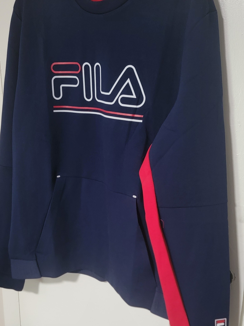 FILA Men's Navy Crewneck Sweater with Red Accents